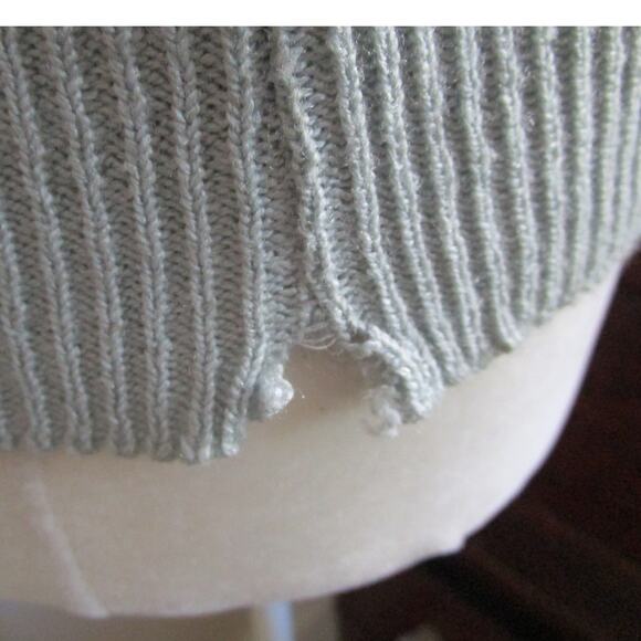 90s Vintage Knit Sweater Striped Gray and Black Size M Square Neck Union Made - Picture 11 of 16